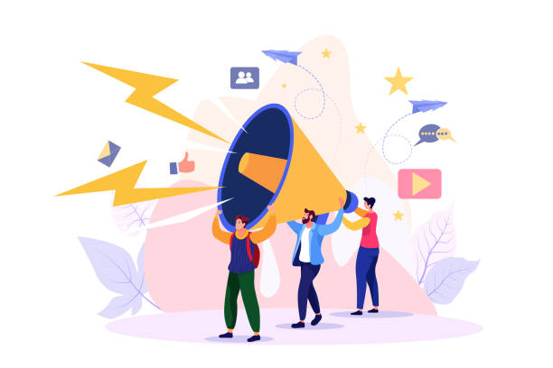 vector illustration, flat style, business promotion, advertising, call through the horn, online alerting - 營銷 幅插畫檔、美工圖案、卡通及圖標(biāo)