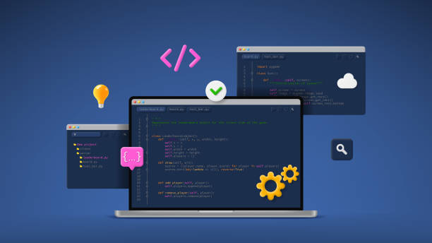 concept of computer programming or developing software or game - 系統(tǒng)軟件開發(fā) 幅插畫檔、美工圖案、卡通及圖標(biāo)